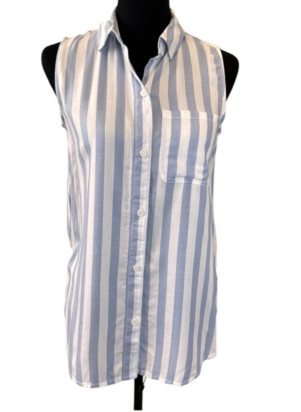 NEW BEACHLUNCHLOUNGE Blue White Striped Sleeveless Button-Up Shirt Size XS
